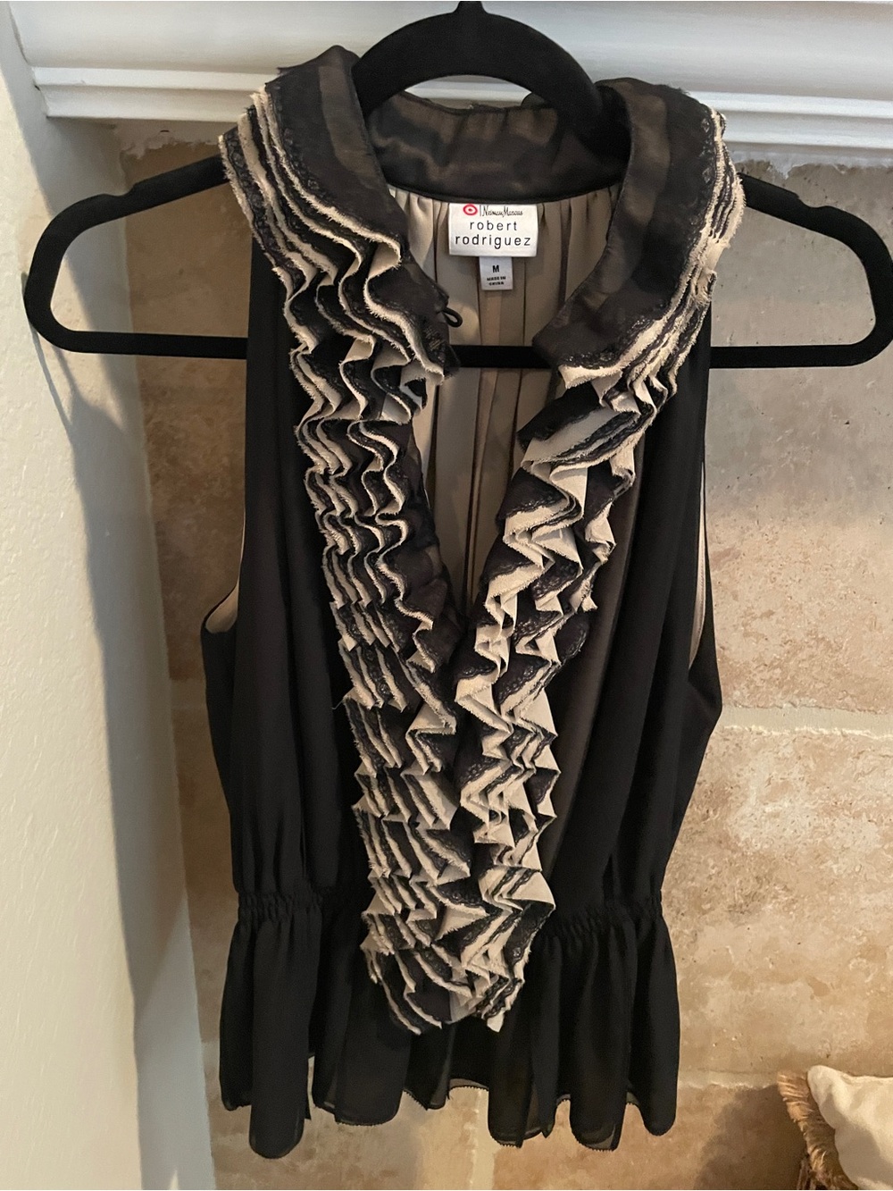 Neiman Marcus high neck ribbon lace trim Blouse cocktail formal wedding M